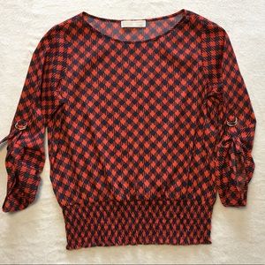 Michael Kors buckle sleeve pullover top navy/red